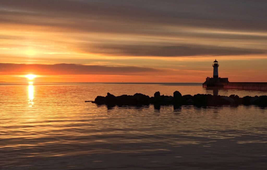 A Beautiful sunrise in Duluth, one of the most romantic getaways in MN